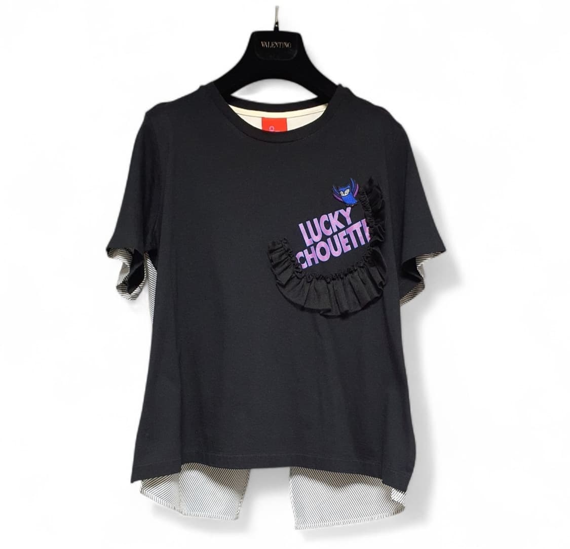 럭키슈에뜨 프릴 디테일 믹스매치 여유핏반팔 티셔츠38 s~m 상품이미지1