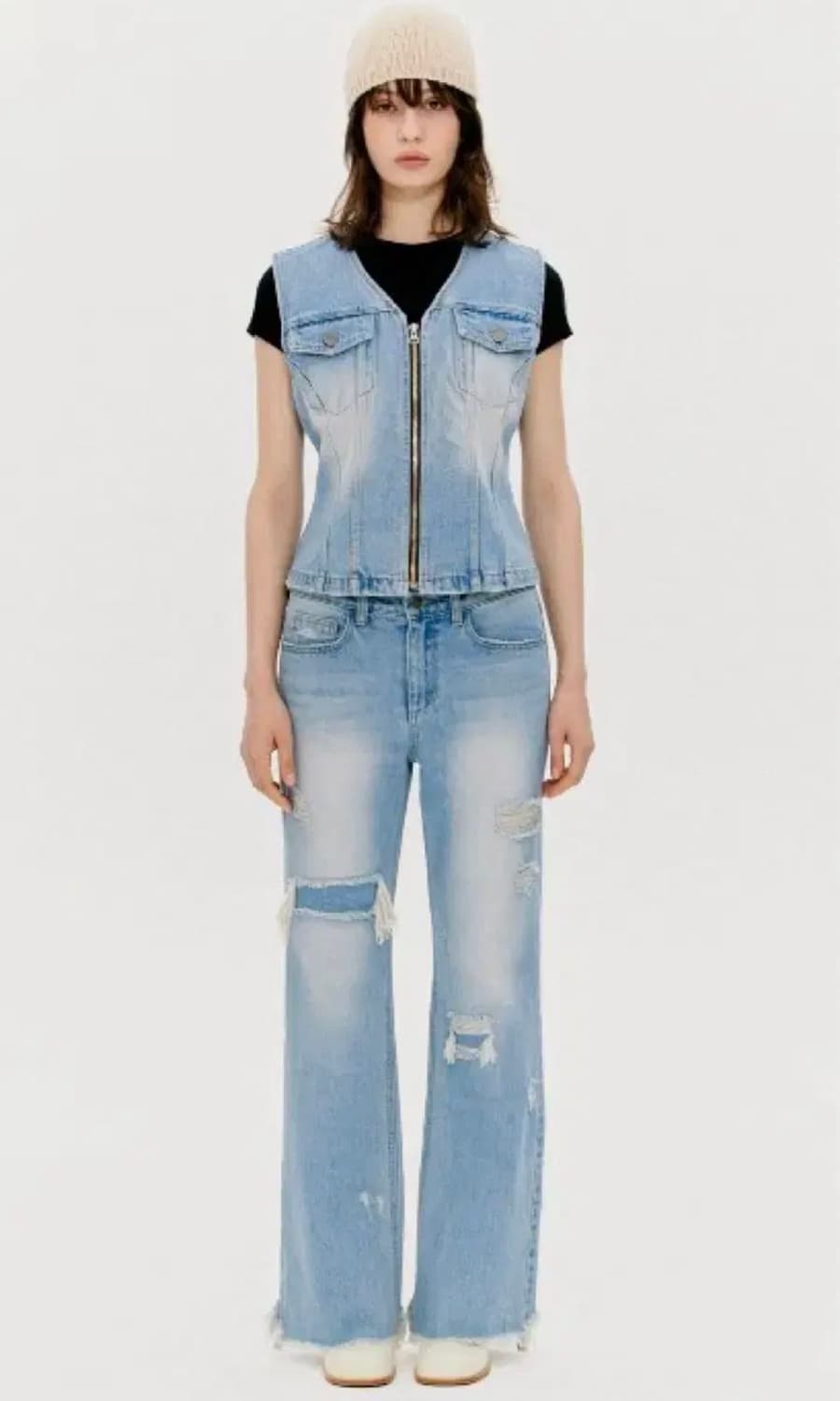 더오픈프로덕트 RIPPED BOOTS CUT JEANS, BLUE 1 상품이미지2
