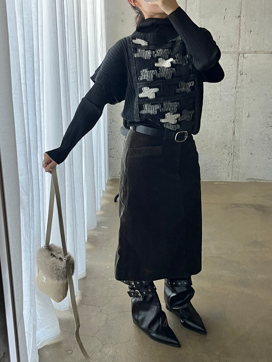 Hiroko Bis 히로코비스 텍스쳐 블락 니트 탑 상품이미지3