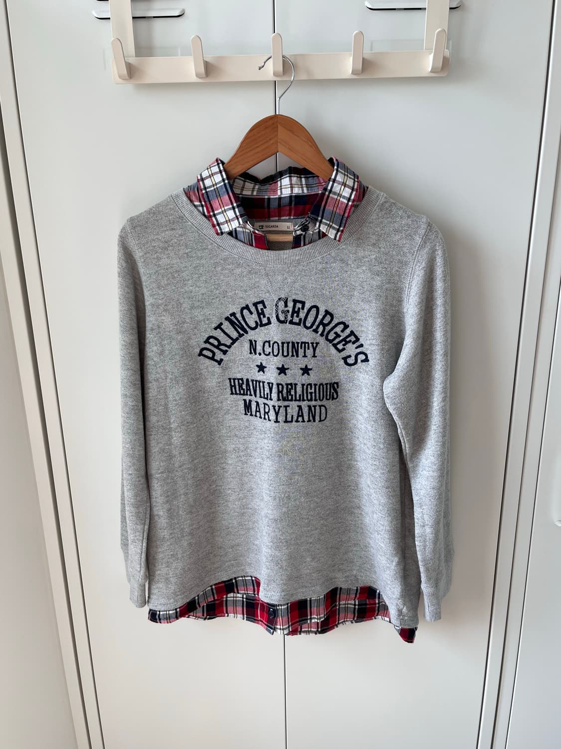 Sugaroa 체크 셔츠 레이어드 맨투맨 티셔츠 상품이미지8