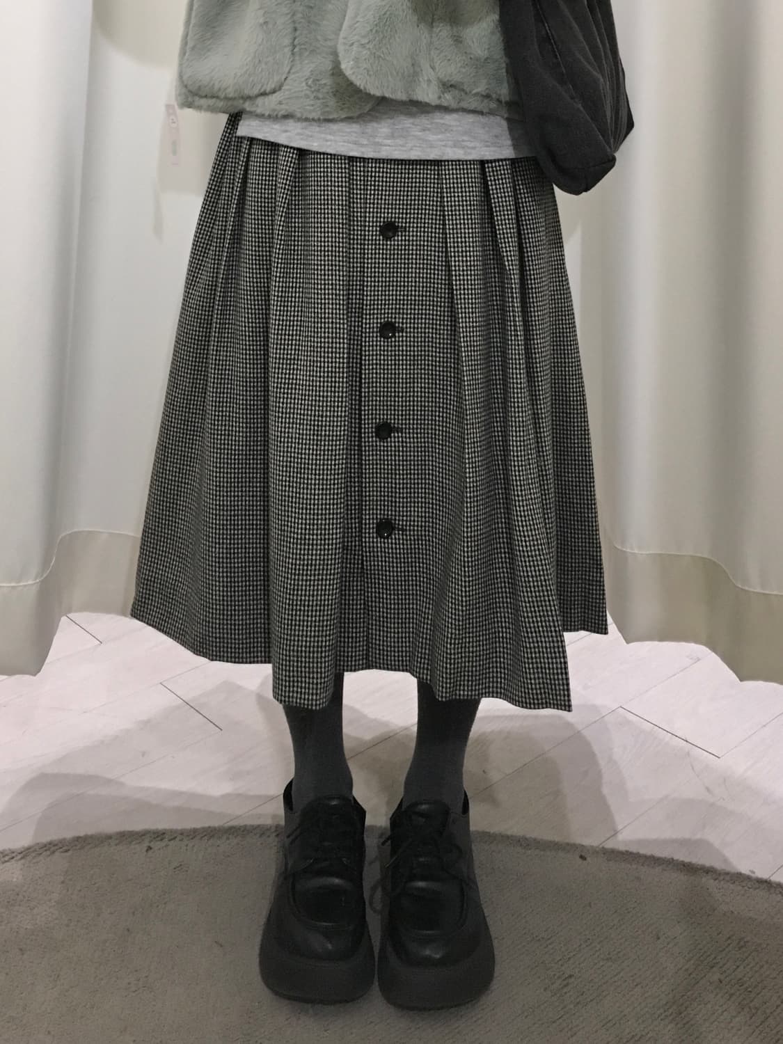체크 버튼 플리츠 스커트 상품이미지1