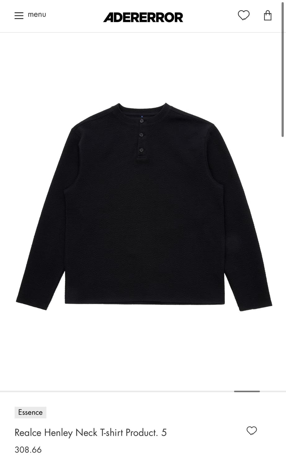 아더에러 에센스 헨리넥 Realce Henley Neck T-shirt 상품이미지1