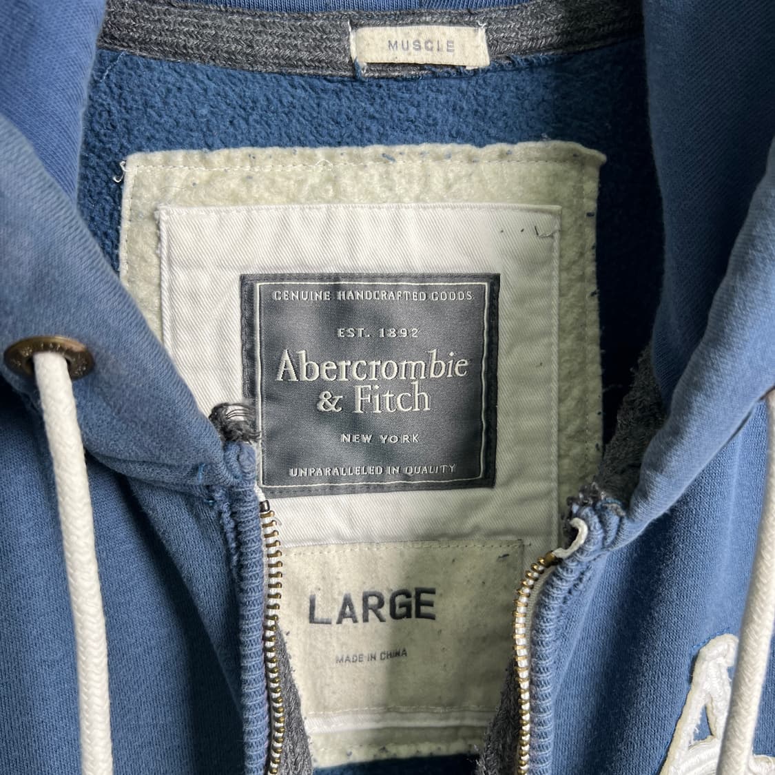 아베크롬비 빈티지 블루 삼선 후드집업 L 상품이미지3