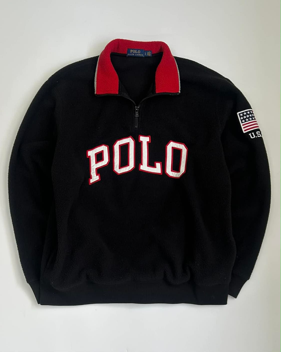 [L] 폴로 랄프로렌 USA 성조기 아치로고 플리스 하프 집업 네이비 상품이미지1