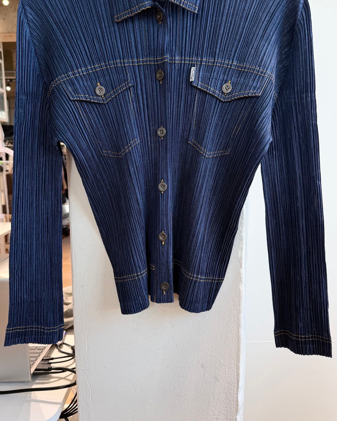 플리츠 플리즈 네이비 데님패턴 자켓  상품이미지6