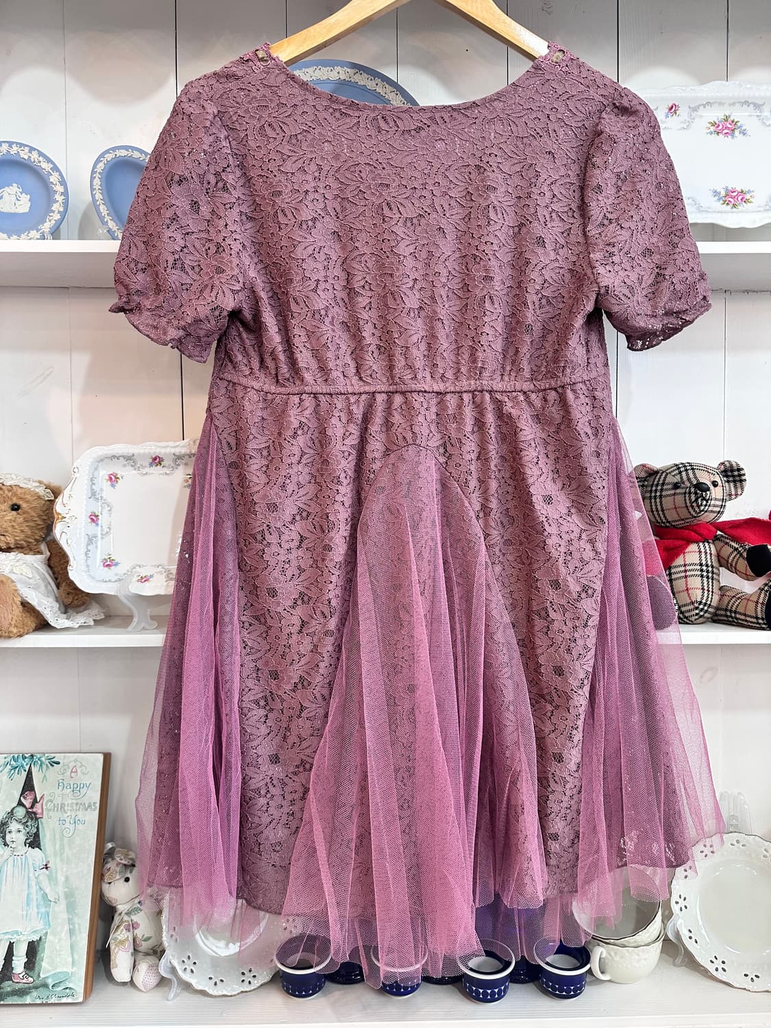 axes femme(악시즈팜) 라일락퍼플 레이스+튤 오버레이 원피스 상품이미지3