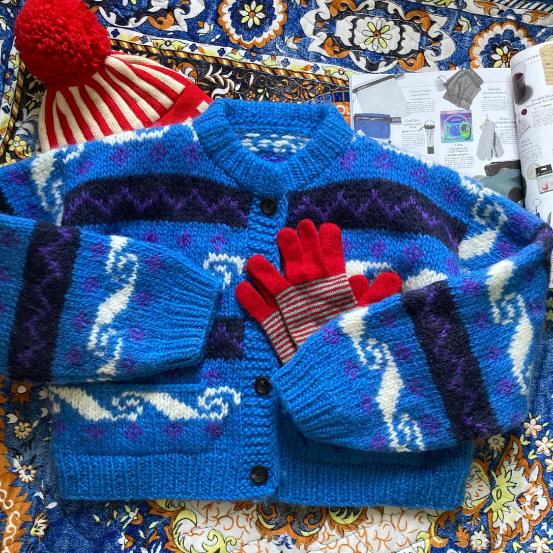 오버핏 나바호 파도 패턴 울 헤비니트 크롭 스웨터 버튼 가디건 상품이미지2