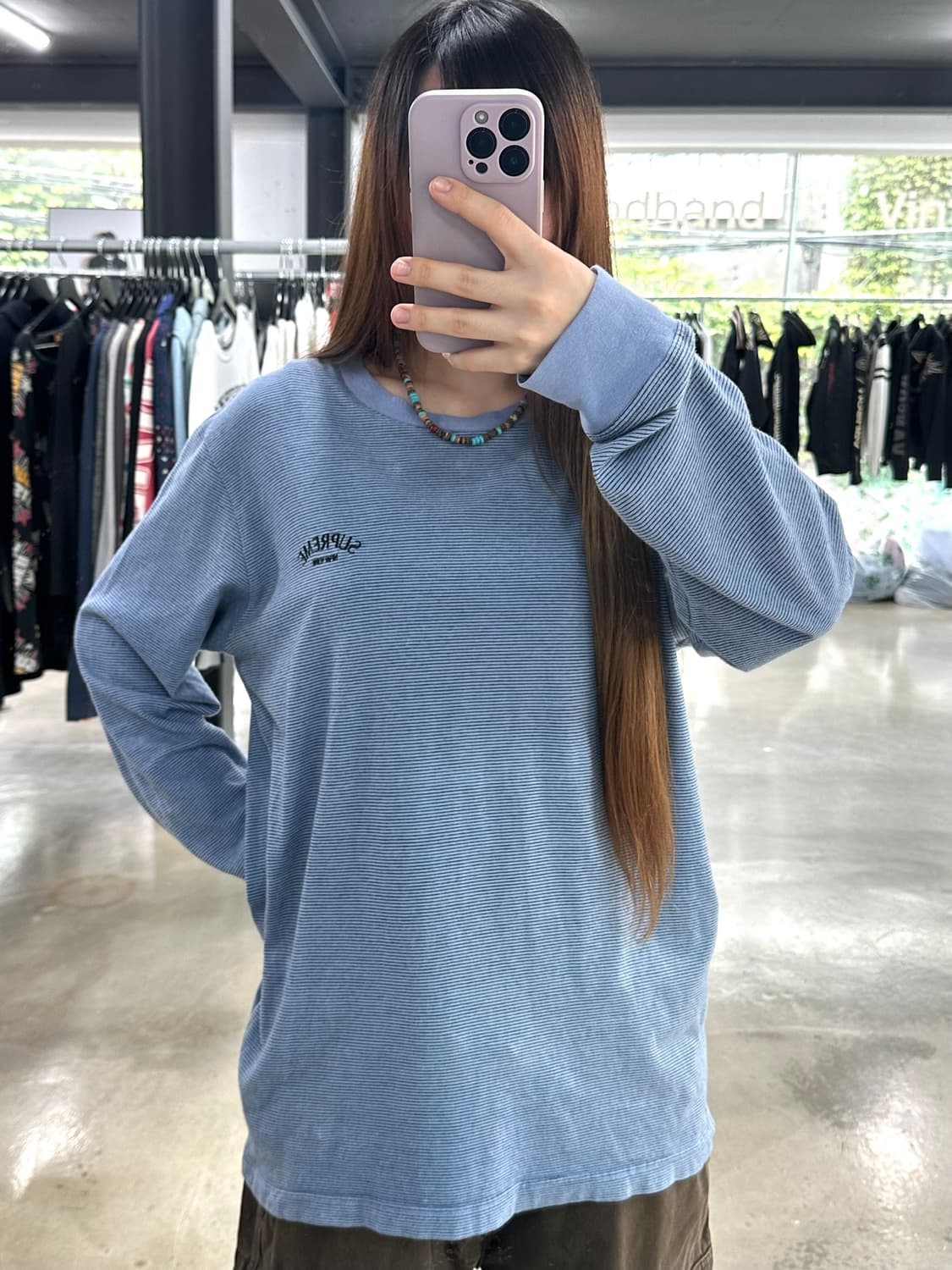 슈프림 마이크로 스트라이프 롱슬리브긴팔티 블루 상품이미지3