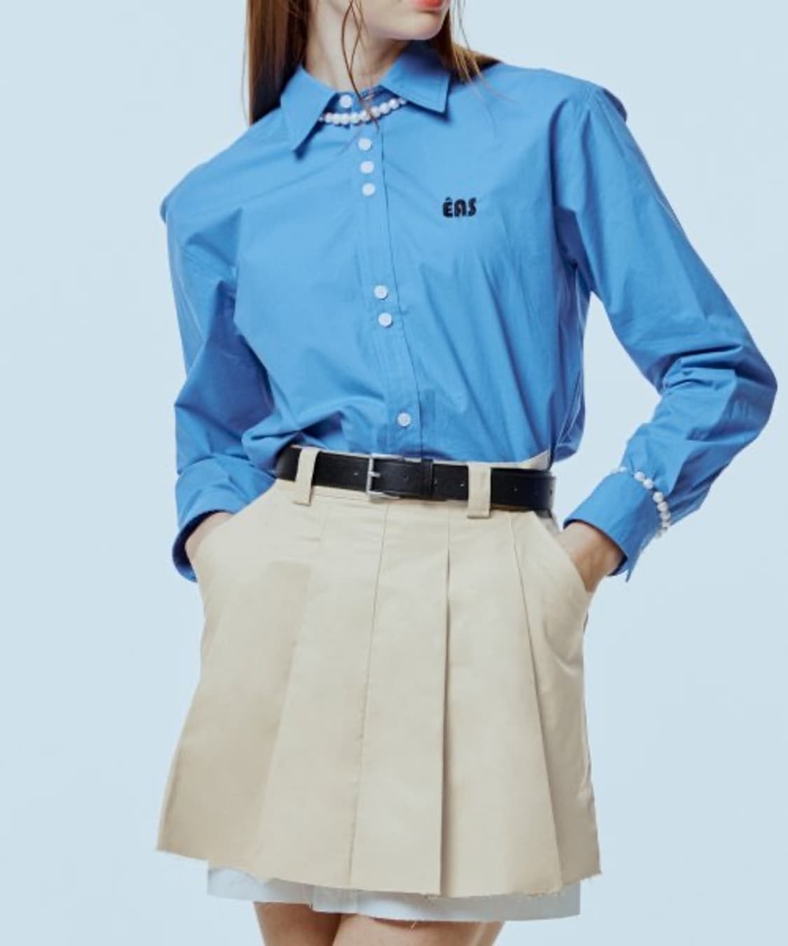 에트오소메  코튼 플리츠 스커트 베이지  상품이미지1