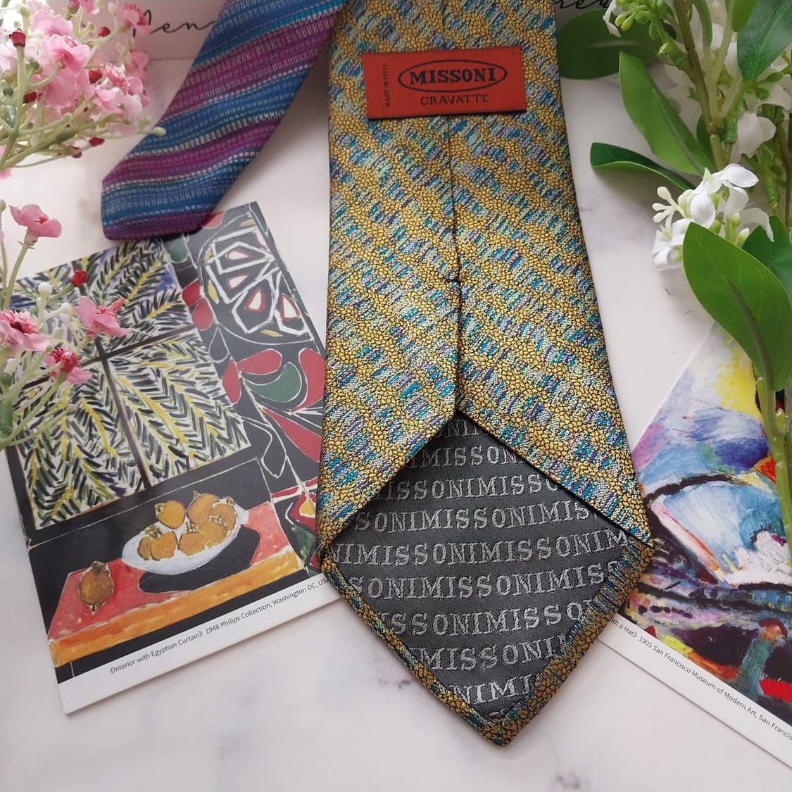 미쏘니 실크 골드 자카드 패턴 넥타이 9.4cm A+등급 K1723
 상품이미지7