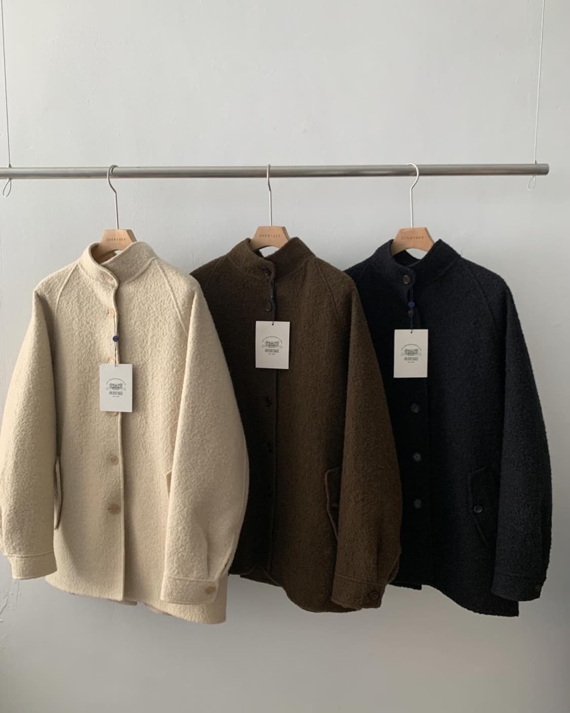 오버테이크 하이넥 알파카 부클 핸드메이드 코트 (네이비) 상품이미지7