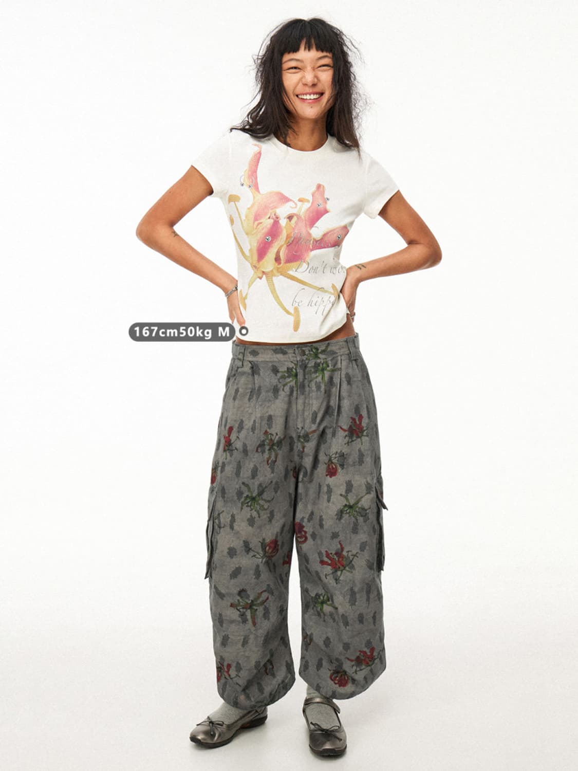 phys 펑크 플라워 프린트 반팔티 상품이미지2