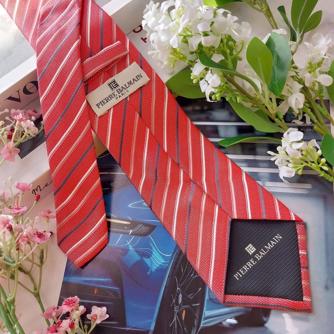 피에르 발망 실크 핑크 스트라이프 넥타이 8.9cm A등급 K1997
 상품이미지4