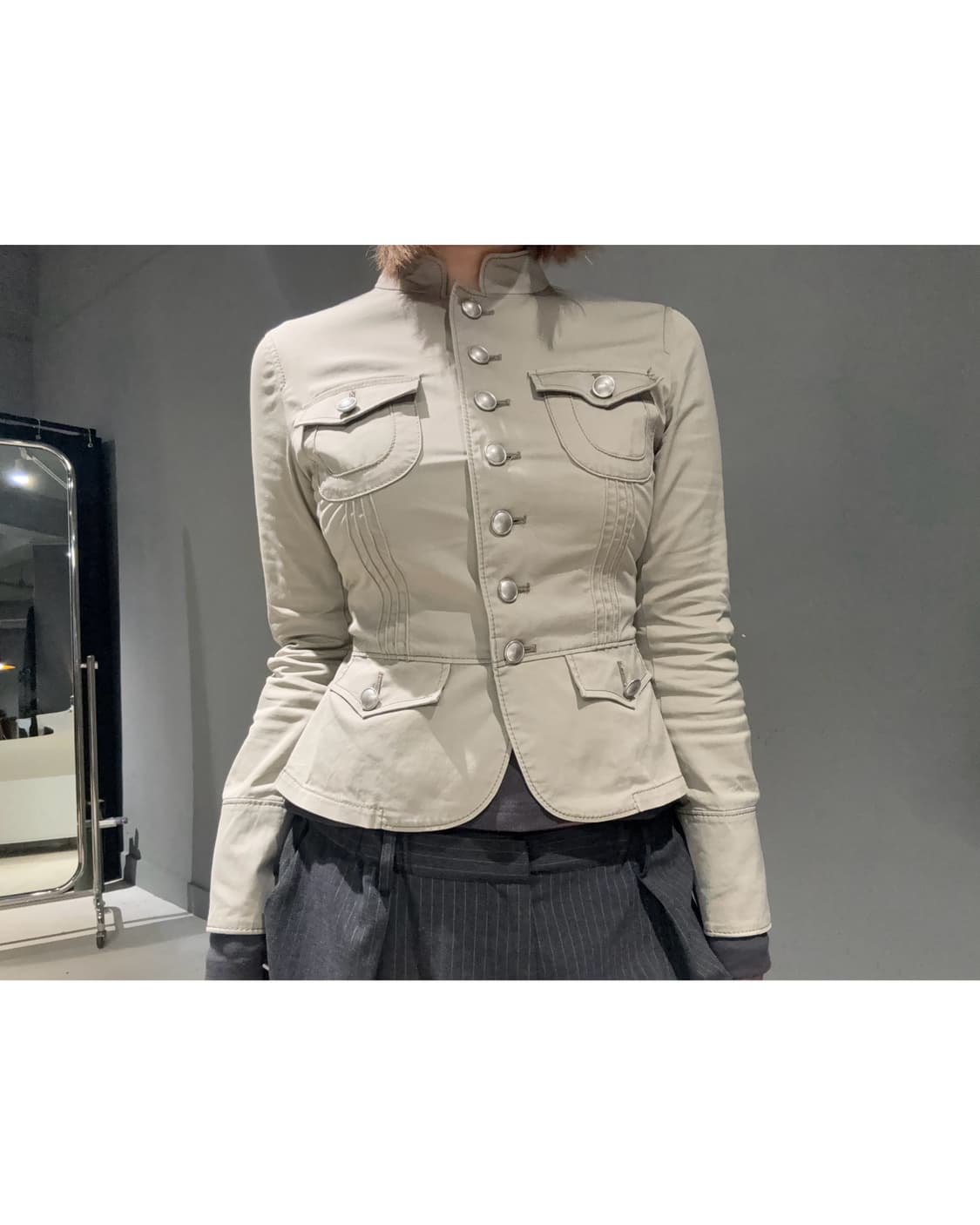 button-up pocket detail non-collar jk 상품이미지1