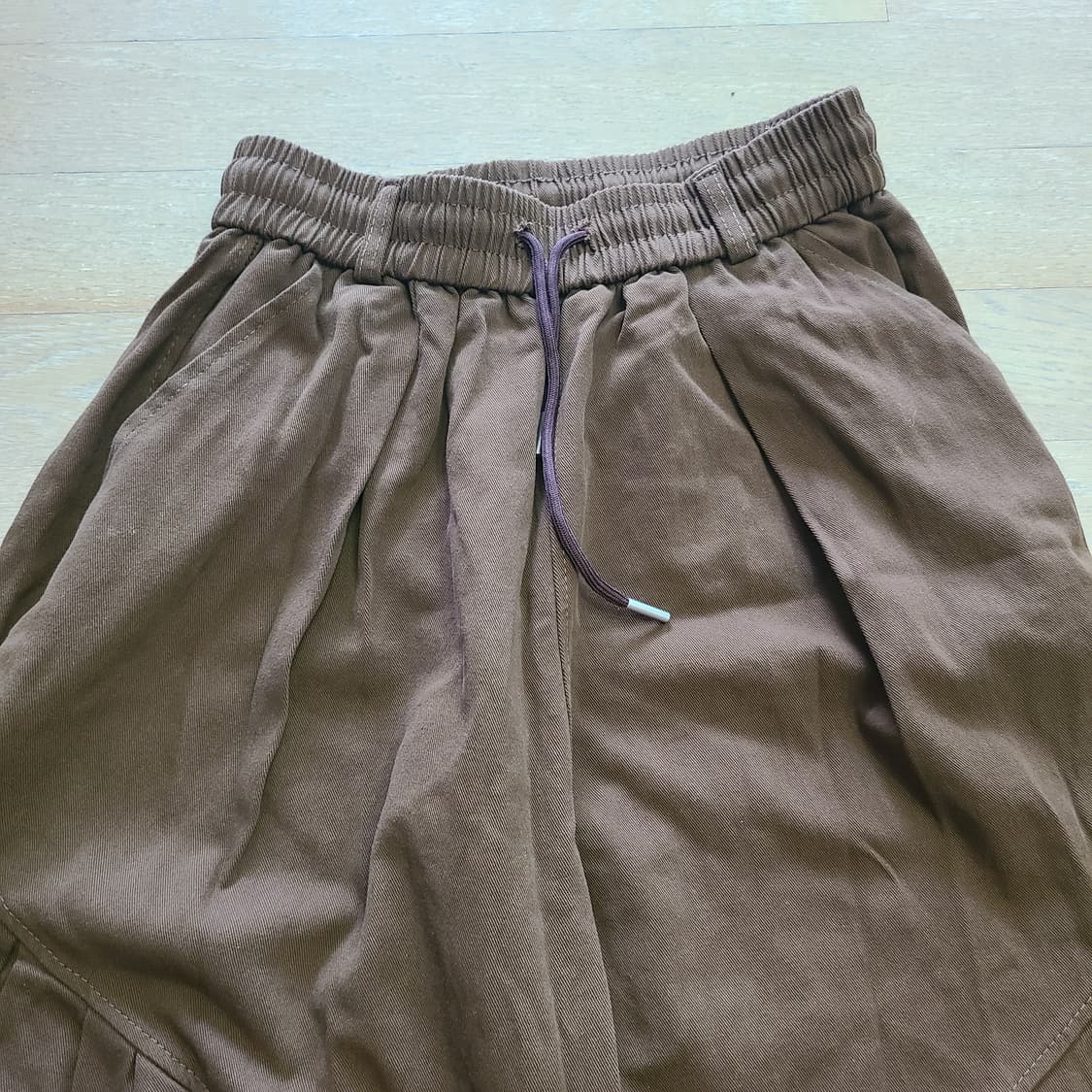 브라운 핀턱 벌룬 팬츠 와이드 바지 아메카지 밴딩 모리걸 면 코튼 통바지 상품이미지2