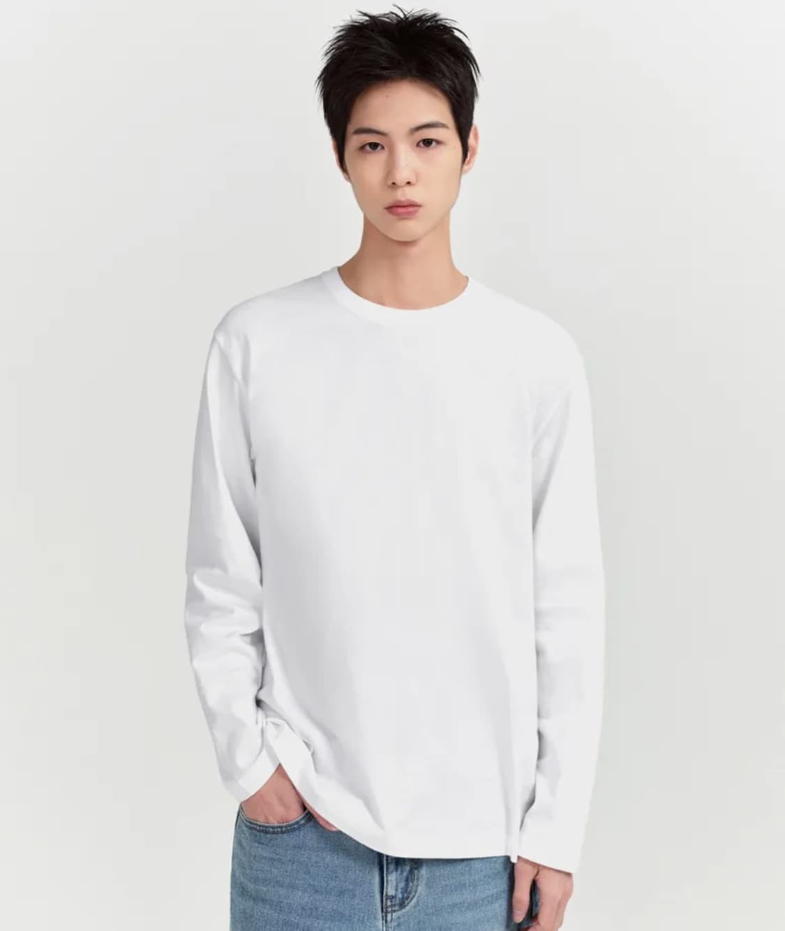 무탠다드 베이식 긴팔 티셔츠 화이트 상품이미지1
