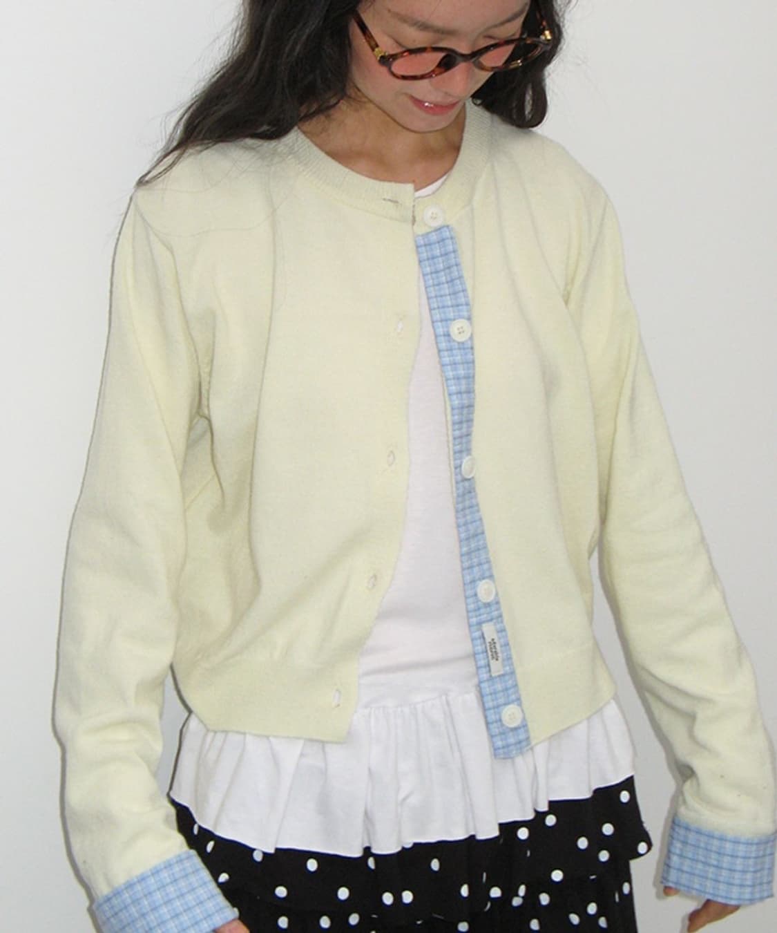 론론 셔츠 포인트 옐로우 가디건 상품이미지1