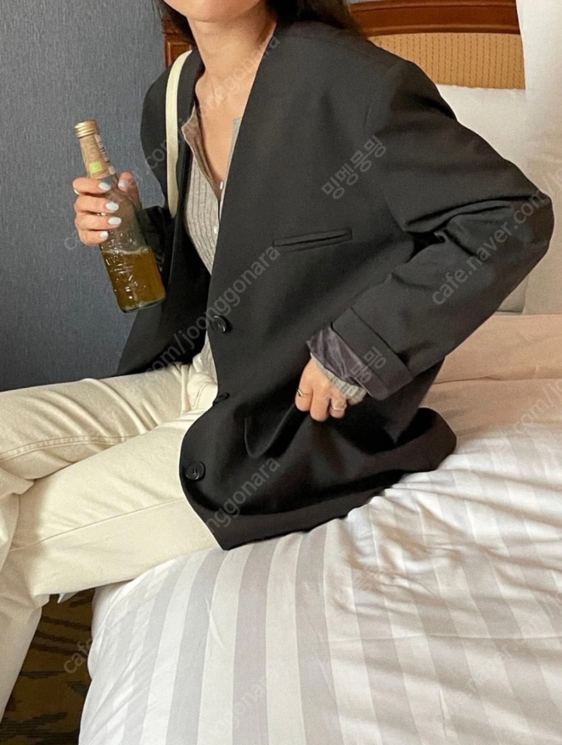 루즈핏 노카라 차콜색 자켓 상품이미지2