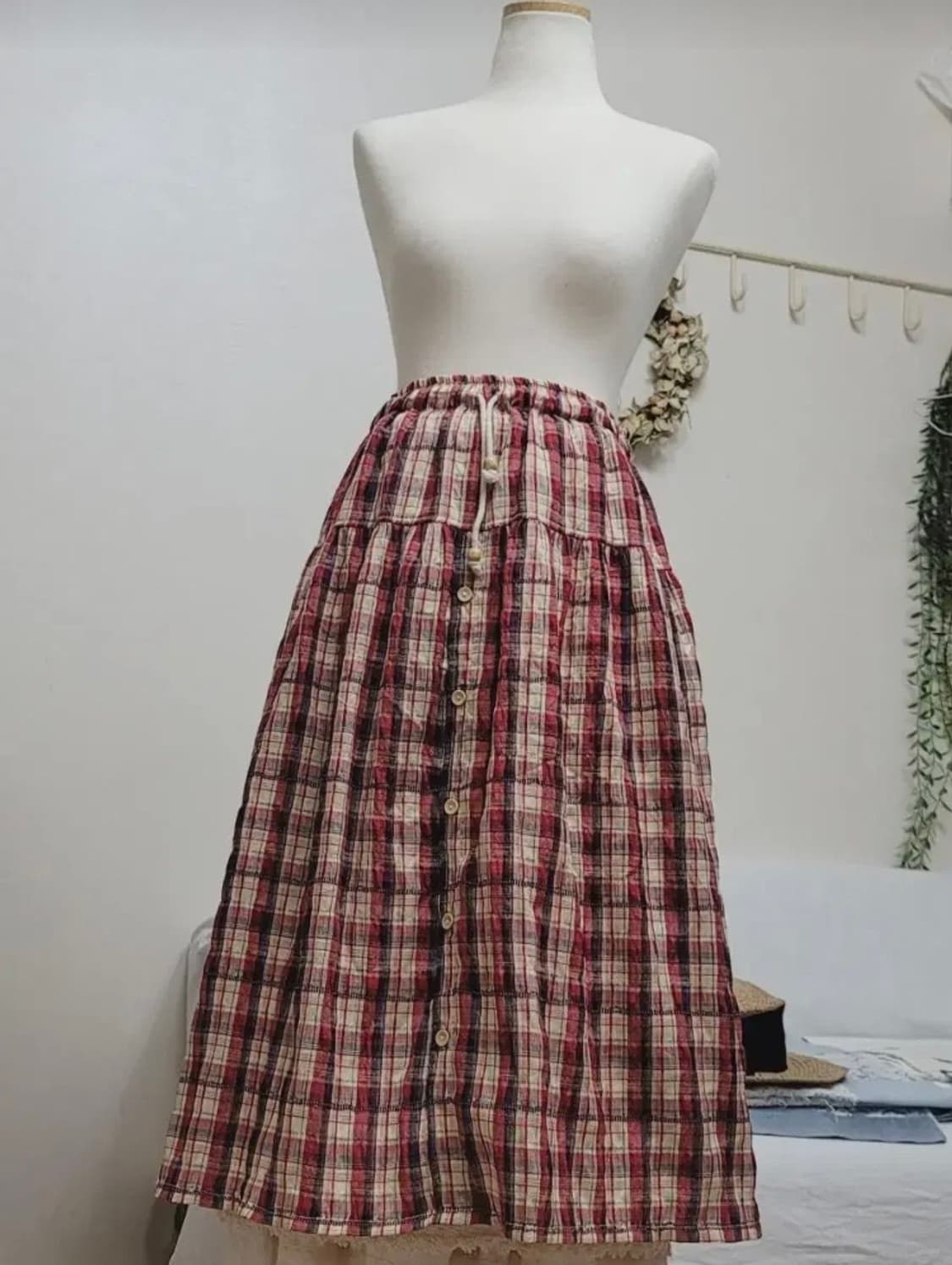 일본빈티지 체크 단추 스커트 상품이미지1