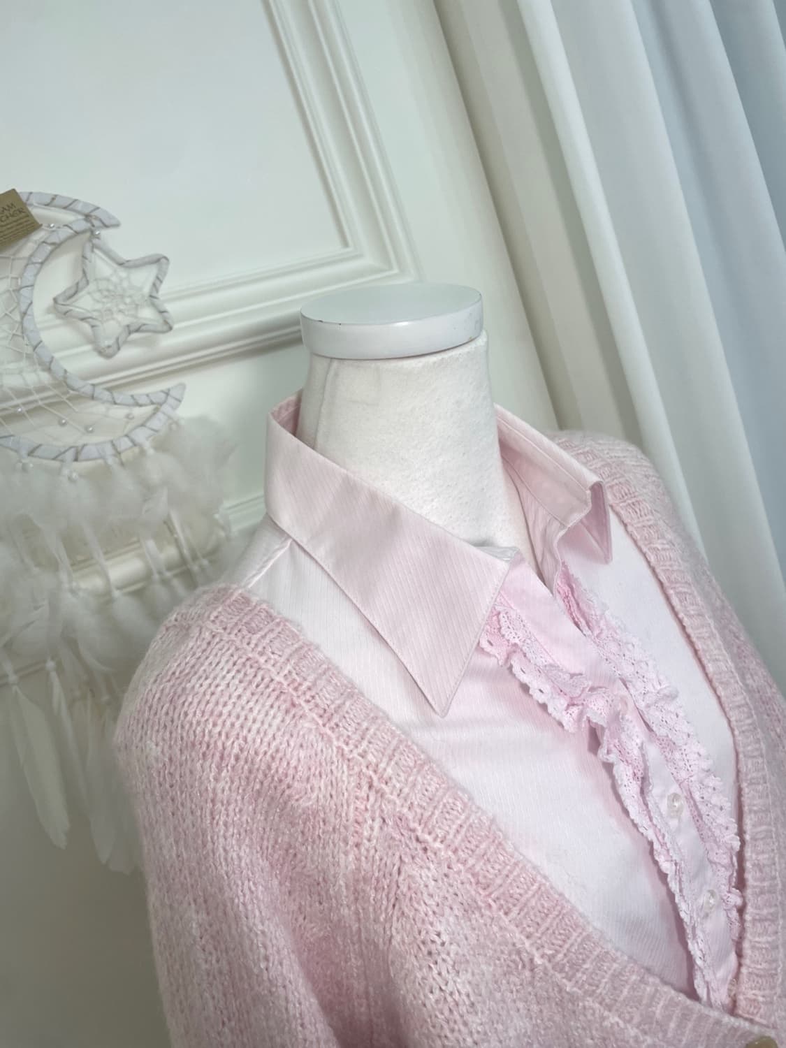 pink melange over back point cardigan 상품이미지6