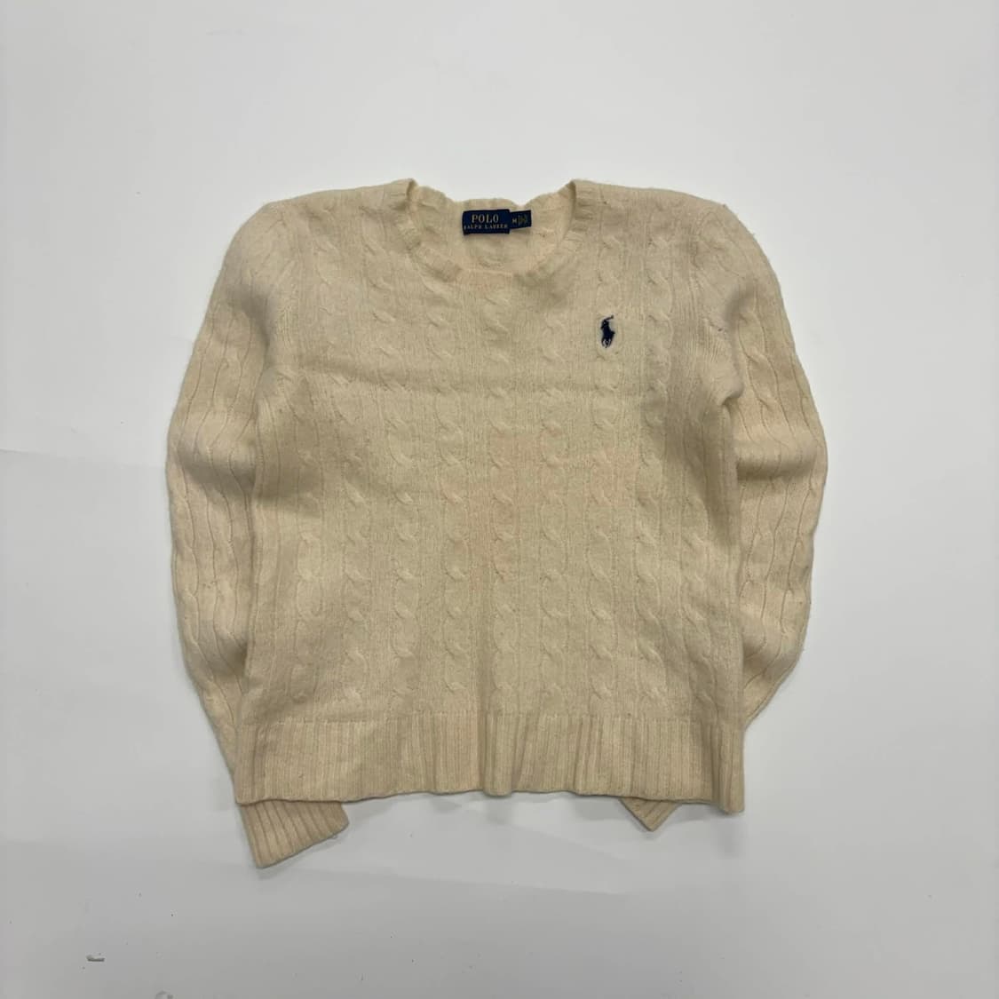 폴로 랄프로렌 아이보리 울 캐시미어 걸즈 케이블 크루넥 니트(M) 상품이미지2