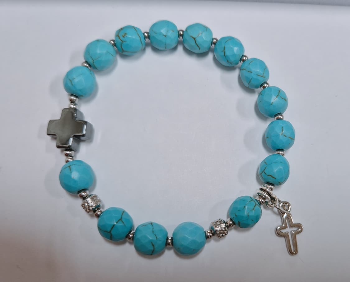 터키석&헤마타이트 원석 묵주 팔찌 상품이미지2