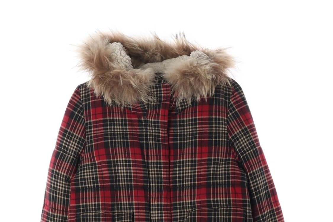 엠폴햄 리얼 라쿤 퍼 타탄 체크 후드 숏패딩 M 상품이미지4