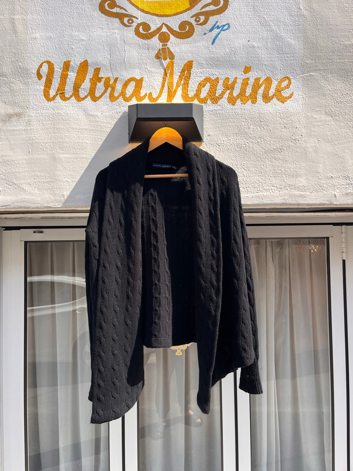 랄프로렌 울 캐시미어 블랙 케이블 니트 케이프 상품이미지1