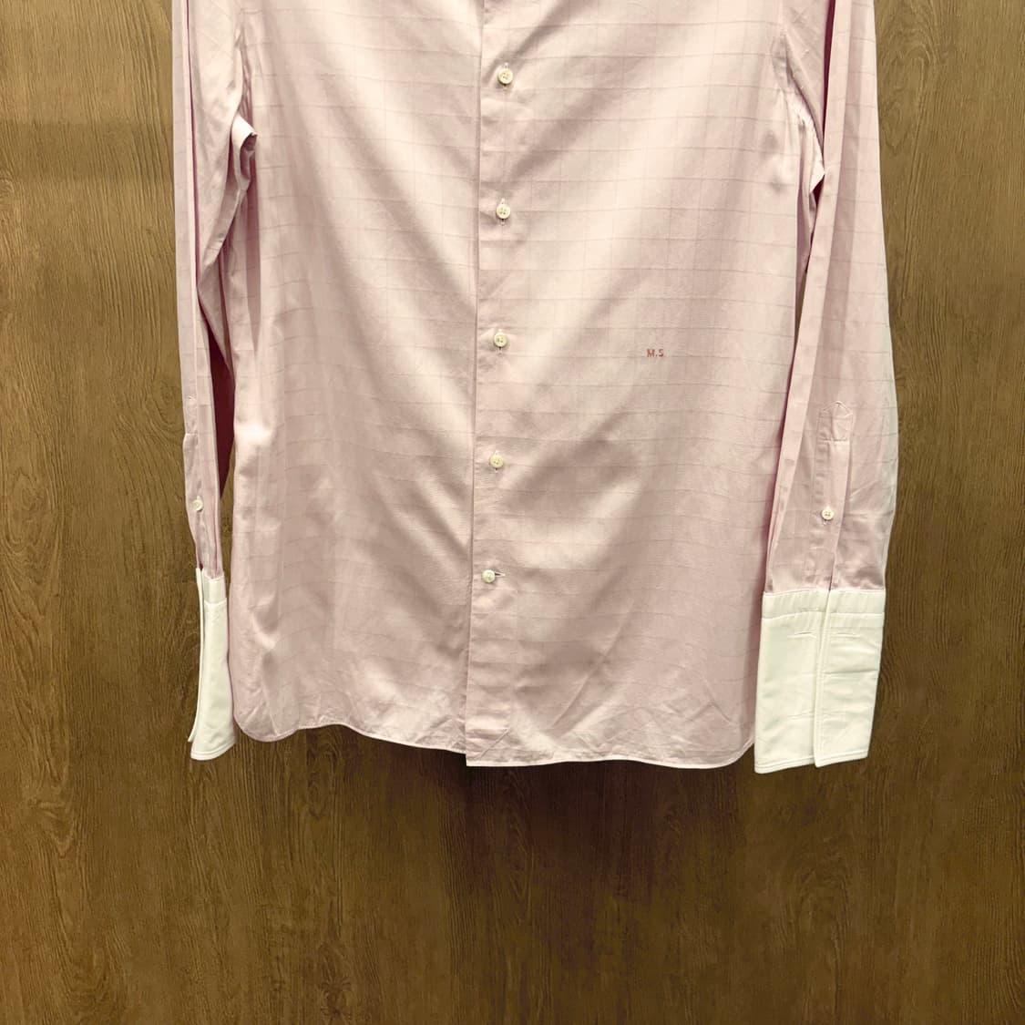  에르메네질도 제냐 코튼 셔츠 톤온톤 체크 패턴 화이트 커프 디테일 핑크 상품이미지5