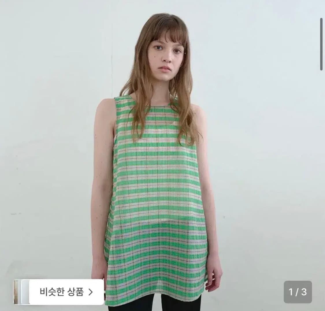 엔조블루스 시어 체크 슬리브리스탑 상품이미지1