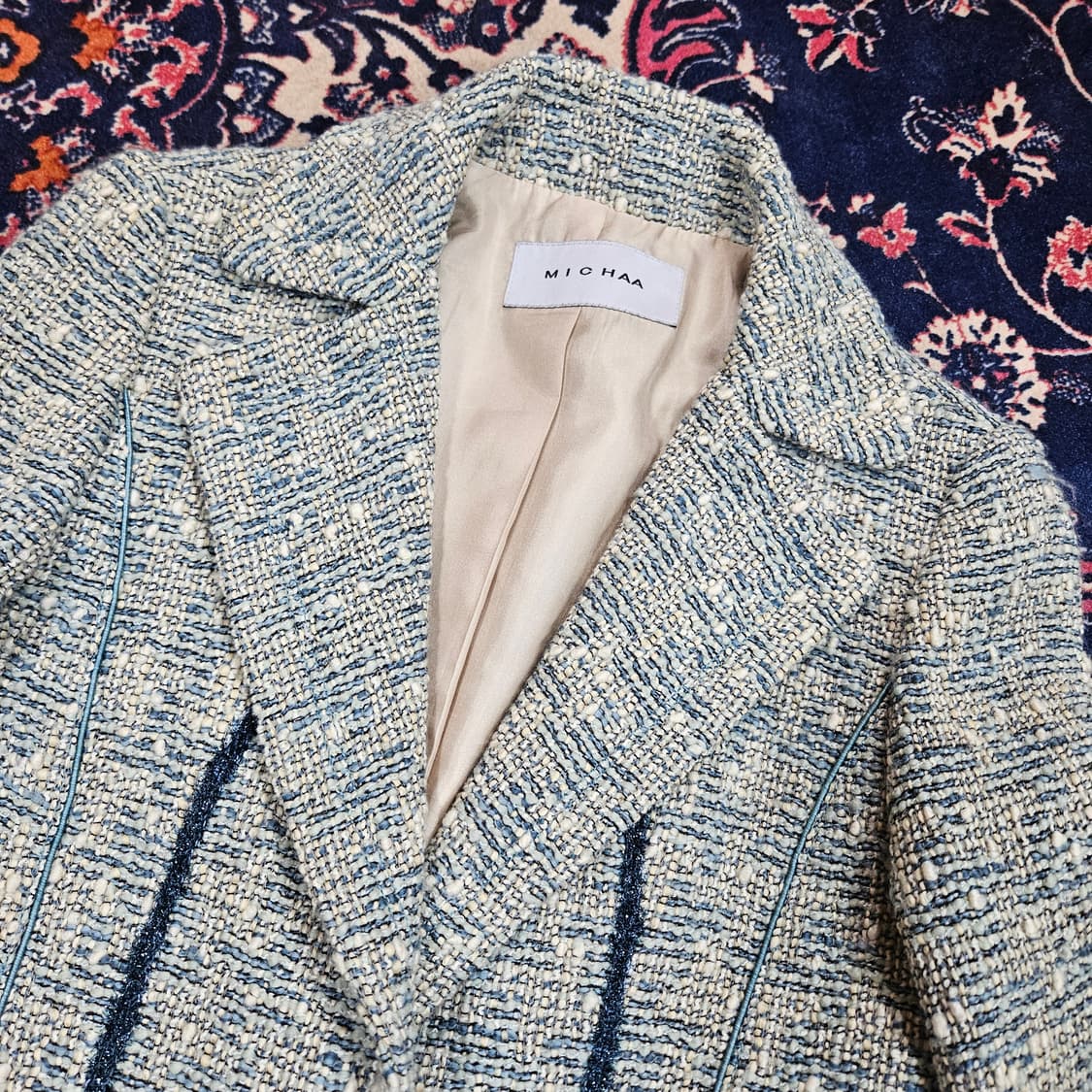 미샤(MICHAA) 사이즈 펄 원버튼 트위드 자켓  상품이미지6