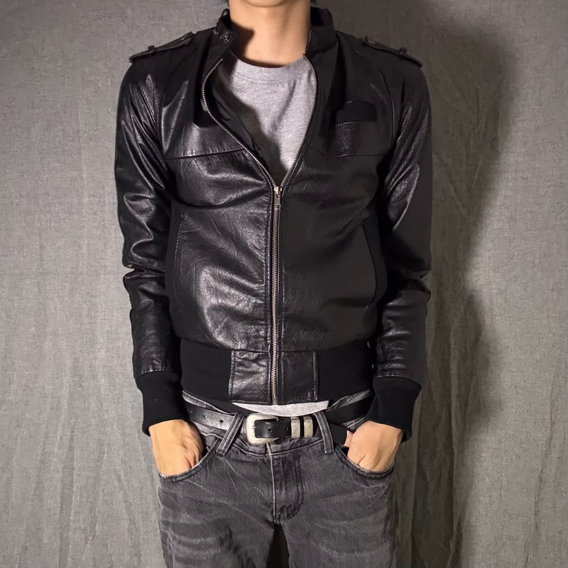 블랙 가죽 자켓 남성용 상품이미지1