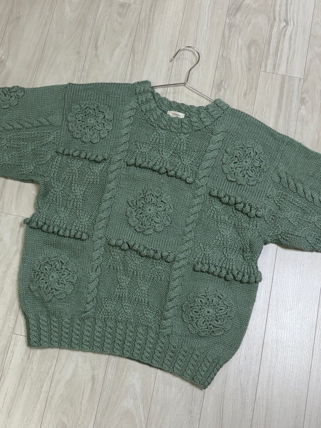 민트 꽃무늬 케이블 빈티지 니트 상품이미지3
