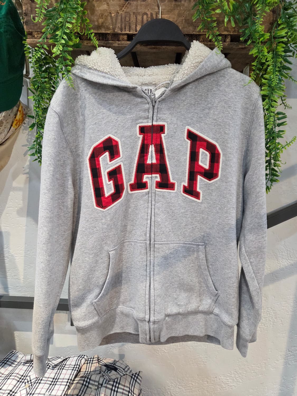 Gap 그레이 갭 양털 체크후드집업 상품이미지1