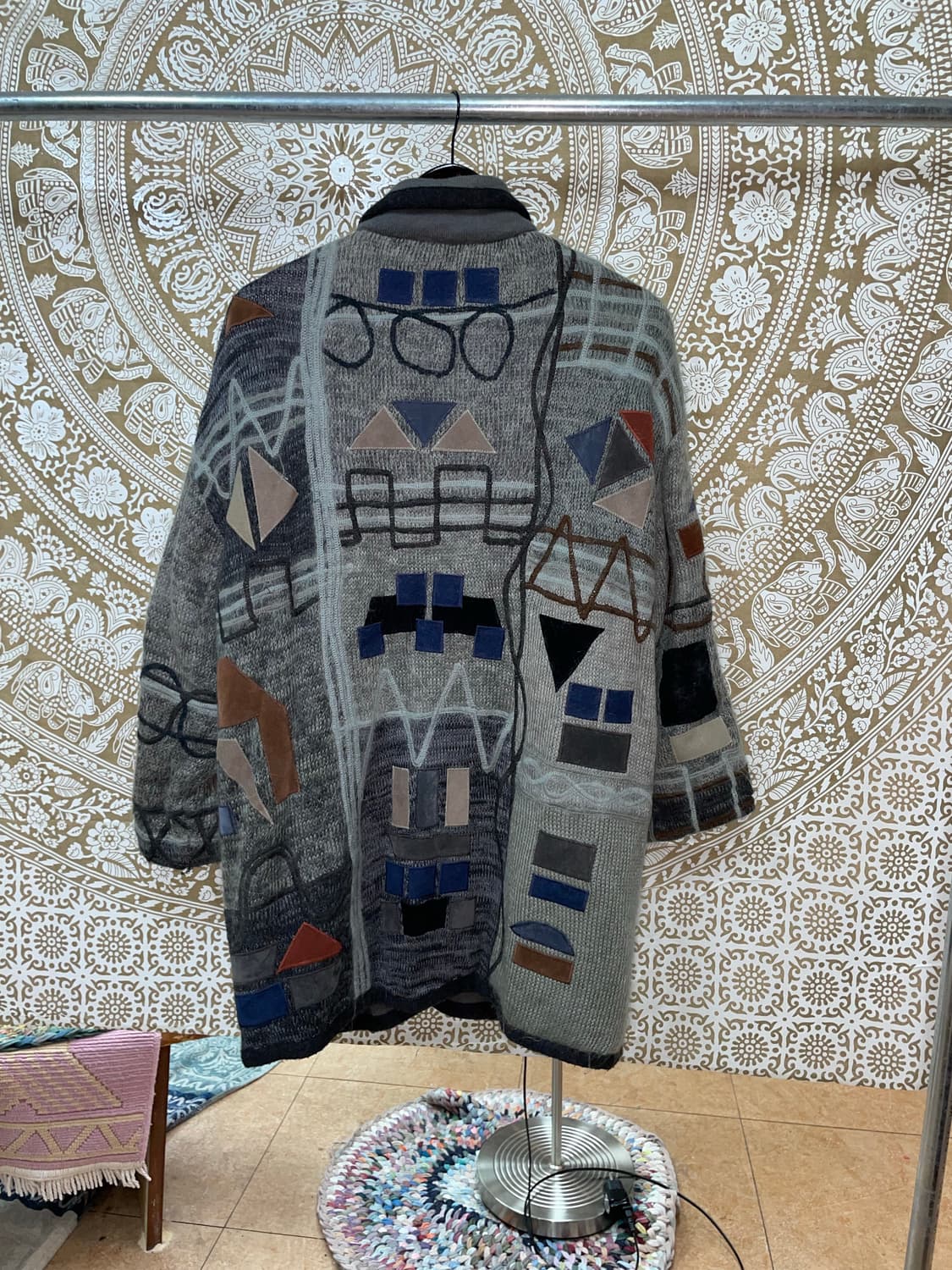 빈티지 여성 패치워크 떡볶이단추 울 니트 롱 가디건 상품이미지4