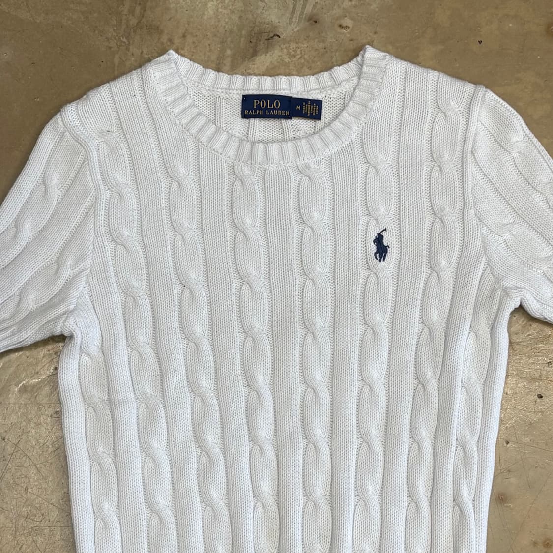 M 폴로랄프로렌 여성용 화이트 케이블 반팔니트 상품이미지1