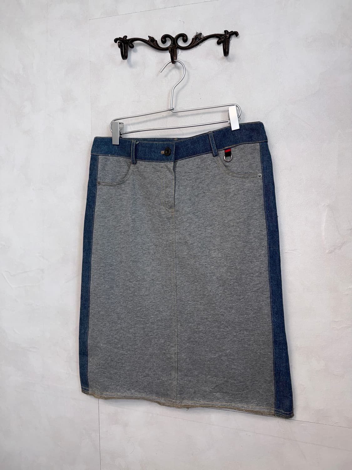 A6 gray cotton denim line midi skirt 상품이미지4