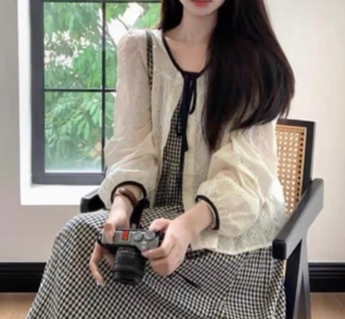 배색 리본 블라우스 상품이미지3