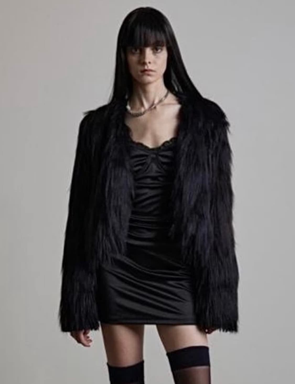 보헤미안서울 롱헤어 퍼자켓 블랙 상품이미지1