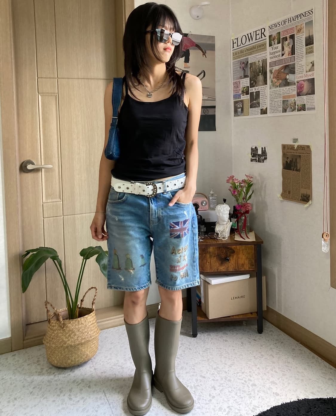 프린팅 하프 데님 팬츠 상품이미지1