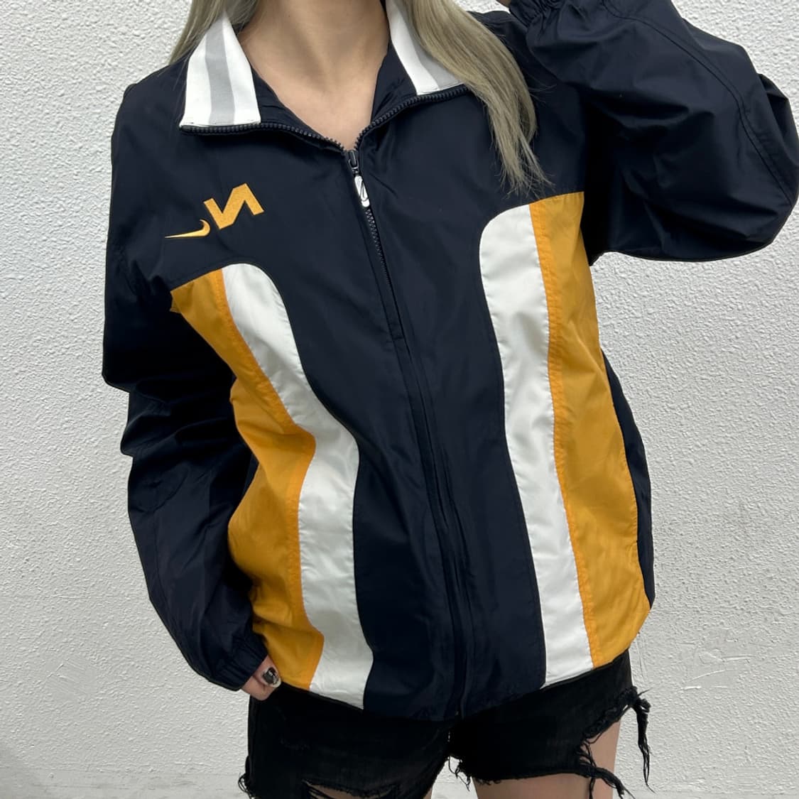 나이키 옐로우 배색 네이비 바람막이 XL 상품이미지1