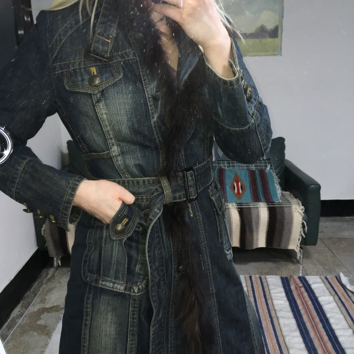 투티/0319 ENC fox 퍼 데님 코트 배색 털 빈티지 Y2K 상품이미지1