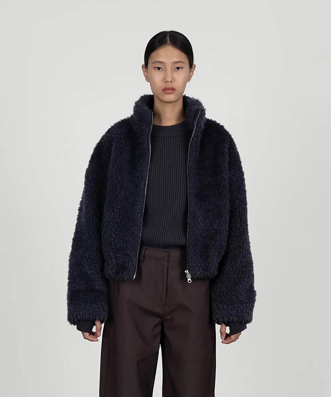 23f/w 아모멘토 헤어리 퍼 블루종 차콜 상품이미지1