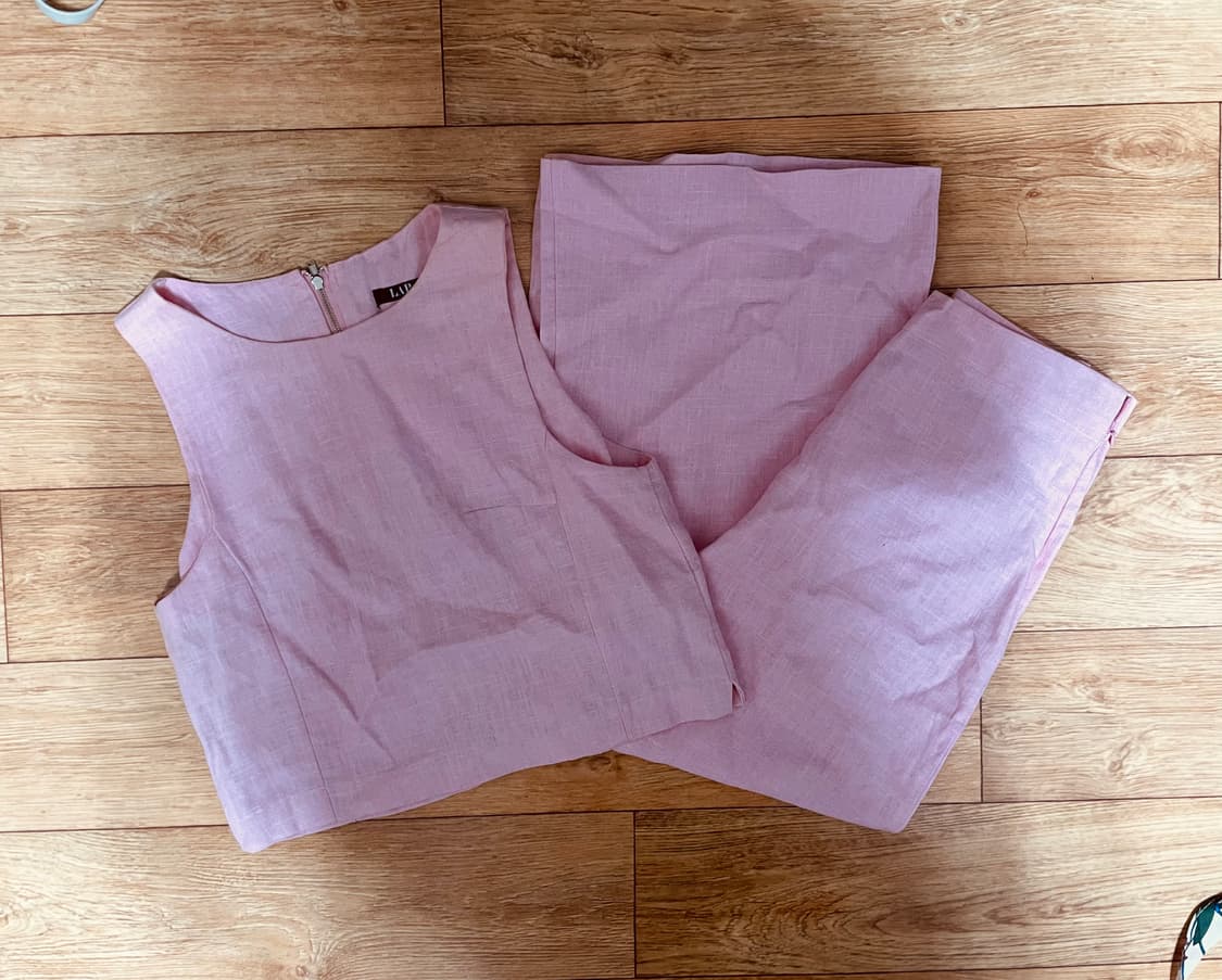 LAP 랩 핑크 투피스 민소매 슬랙스 바지 세트 상품이미지1