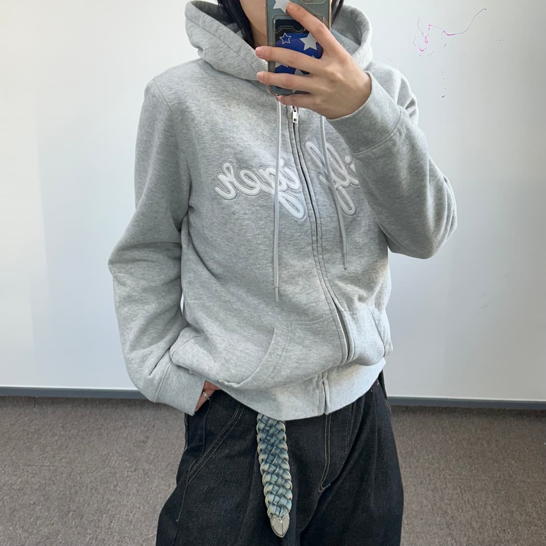 Tommy Hilfiger 타미힐피거 레터링로고 퍼안감 그레이 후드집업  상품이미지2