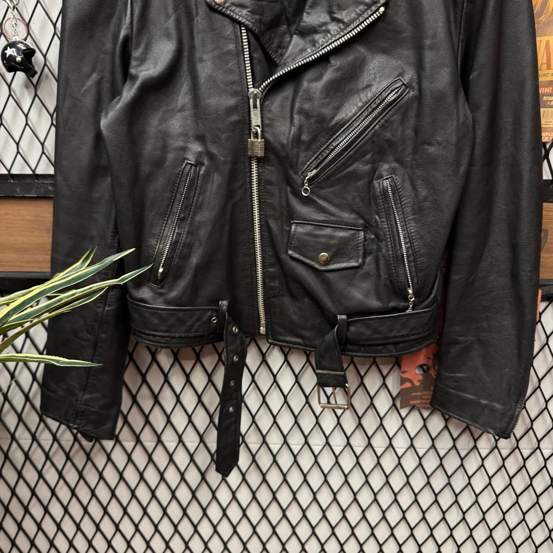 90s USA VINTAGE 레더 라이더 자켓 전면 지퍼 포인트 블랙 상품이미지4