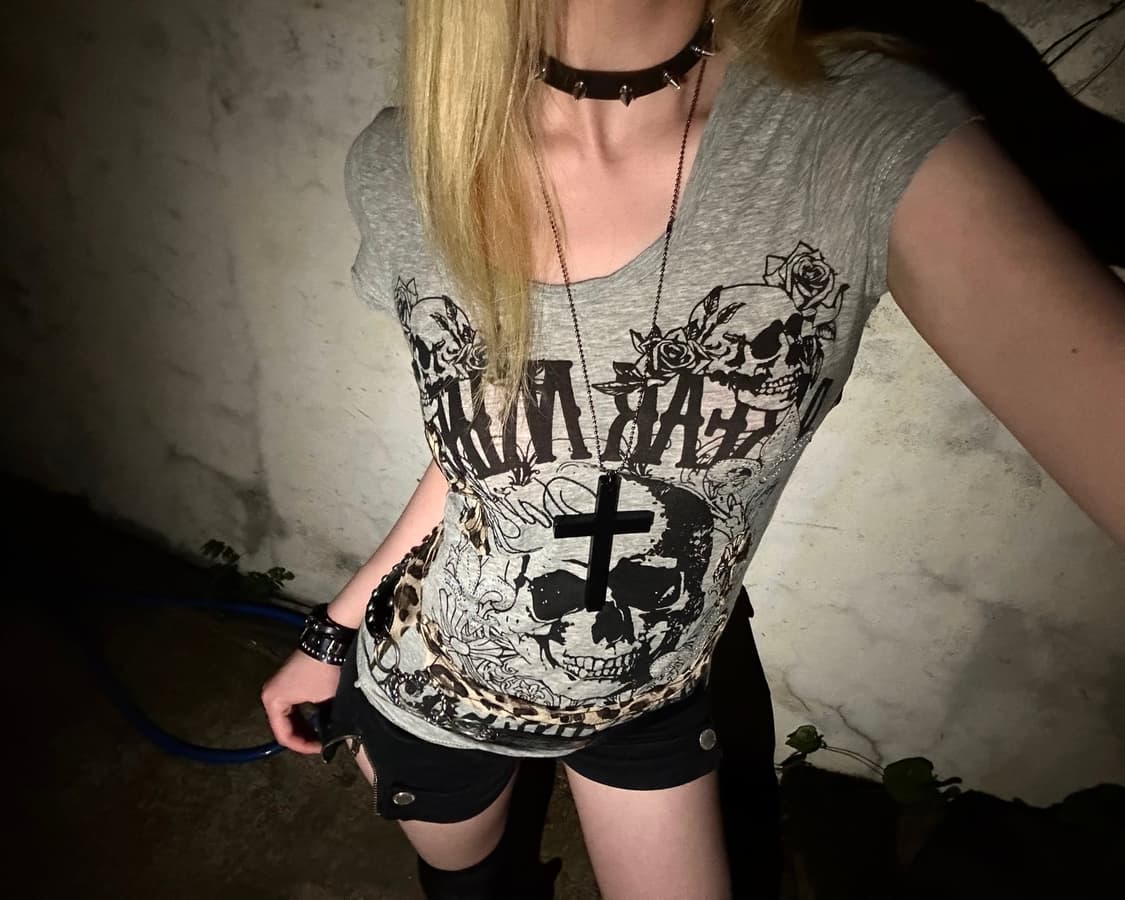 punk y2k leopard skull top 상품이미지3