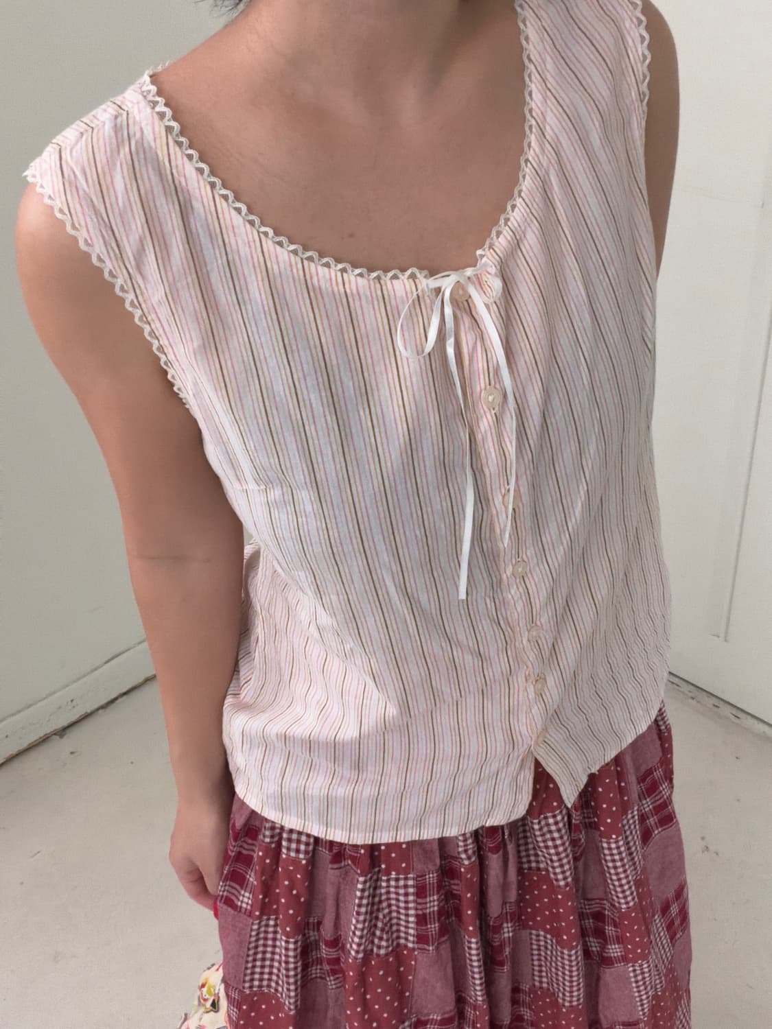 일본빈티지 핑크 레이스 슬리브리스 상품이미지1