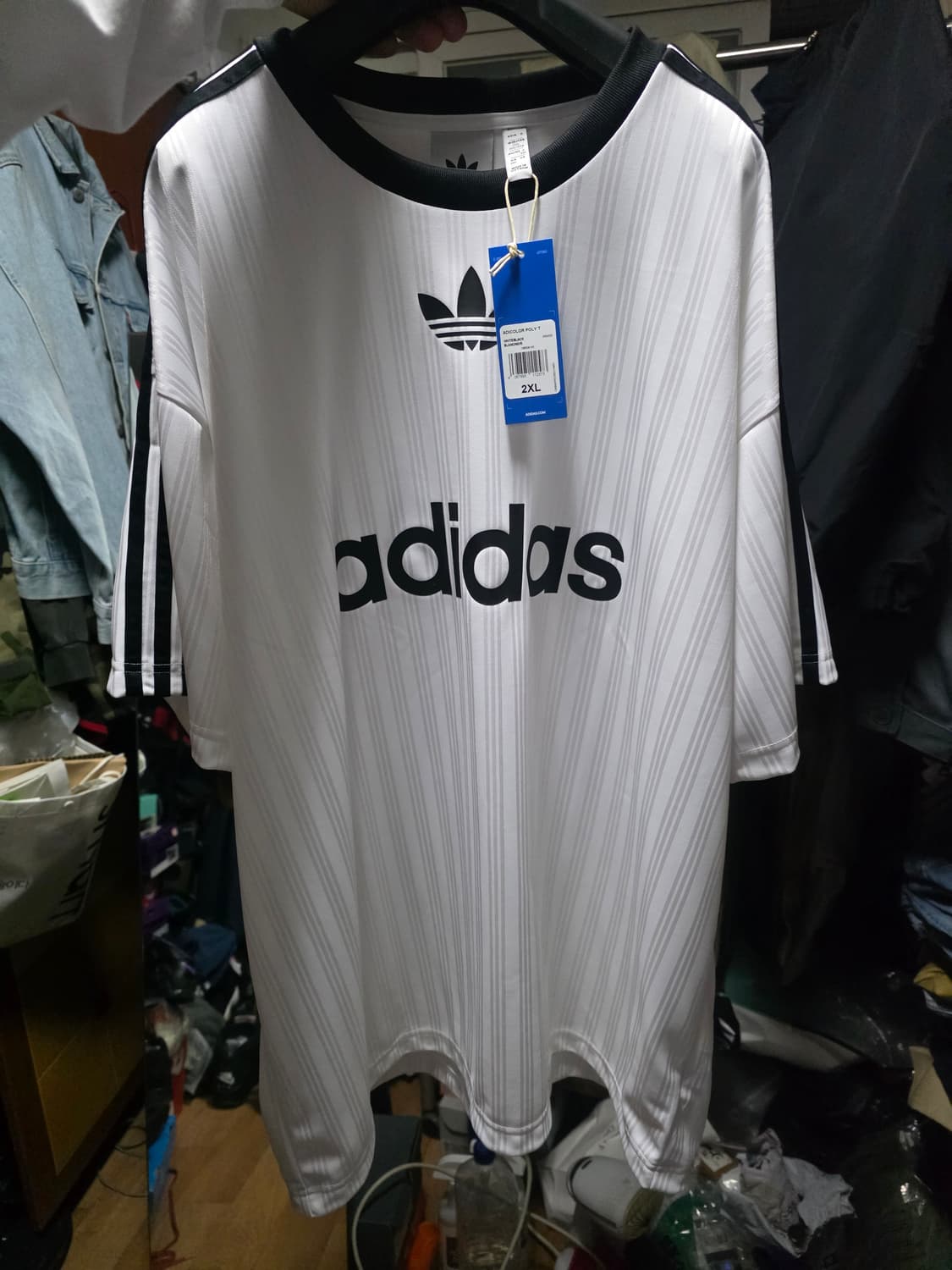 아디다스 흰색 스트라이프 반팔 티셔츠 2XL 상품이미지1