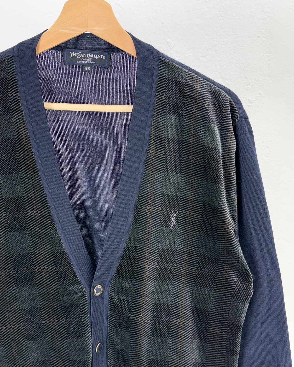 이브 생로랑 뿌르옴므 90s 네이비 벨벳 더블 포켓 니팅 가디건 상품이미지3